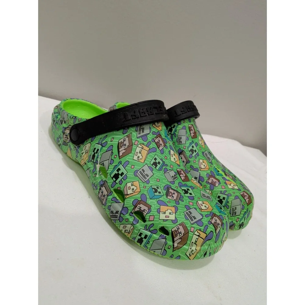 Minecraft Clogs Men's 6 Green Good Condition Character Print Slip On Shoes